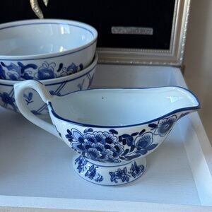 Classic Blue and White Floral Gravy Boat